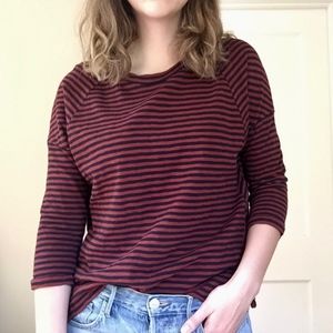 Madewell maroon and black striped top